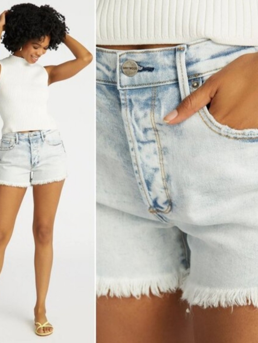 Driftwood Goldie Stardust Highwaisted Distressed Women's Denim Shorts Size W25 - Picture 2 of 10